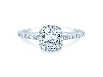 Engagement ring Halo Cushion Pavé in 14K white gold with diamonds 1.30ct G/SI