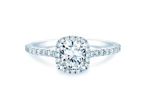 Engagement ring Halo Cushion Pavé in 14K white gold with diamonds 1.30ct G/SI