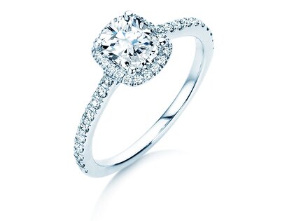 Engagement ring Halo Cushion Pavé in 14K white gold with diamonds 1.30ct G/SI