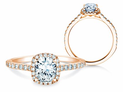 Engagement ring Halo Cushion Pavé in 14K rosé gold with diamonds 1.30ct G/SI