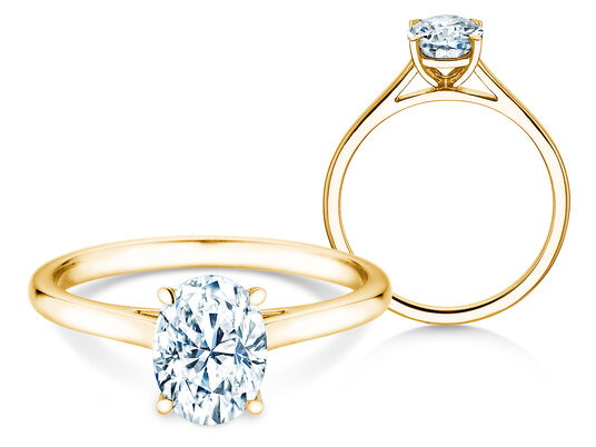 Engagement ring Oval Cut in 9K yellow gold with lab-grown diamond 1.50ct E/VS