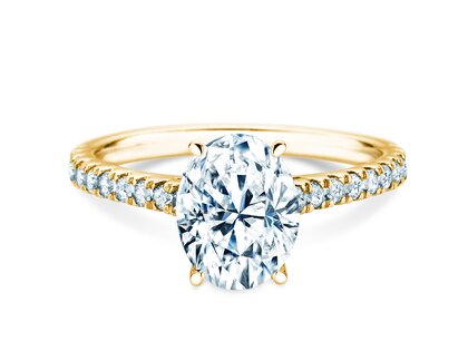 Engagement ring Oval Hidden Halo Pavé in 9K yellow gold with lab-grown diamonds 0.50ct E/VS