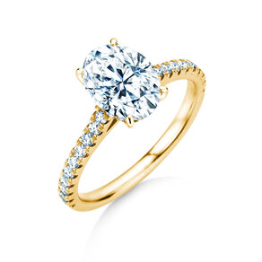 Engagement ring Oval Hidden Halo Pavé in 9K yellow gold with lab-grown diamonds 0.50ct E/VS
