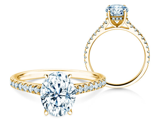 Engagement ring Oval Hidden Halo Pavé in 9K yellow gold with lab-grown diamonds 0.50ct E/VS