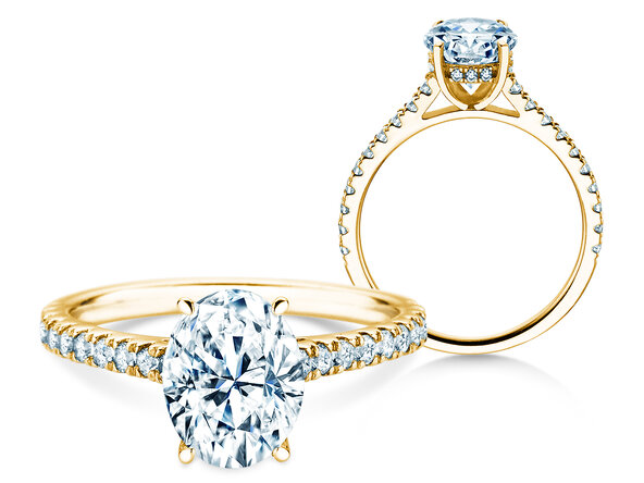 Engagement ring Oval Hidden Halo Pavé in 9K yellow gold with lab-grown diamonds 0.50ct E/VS