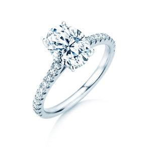 Engagement ring Oval Hidden Halo Pavé in 14K white gold with lab-grown diamonds 0.50ct E/VS