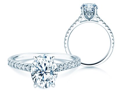 Engagement ring Oval Hidden Halo Pavé in 14K white gold with lab-grown diamonds 0.50ct E/VS