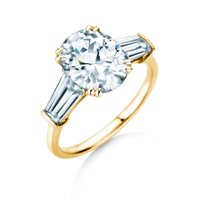Engagement ring Oval Tapered Baguette in 9K yellow gold with lab-grown diamonds 0.41ct E/VS