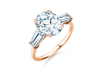 Engagement ring Oval Tapered Baguette in 9K rosé gold with lab-grown diamonds 0.70ct E/VS