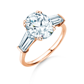 Engagement ring Oval Tapered Baguette in 9K rosé gold with lab-grown diamonds 0.70ct E/VS