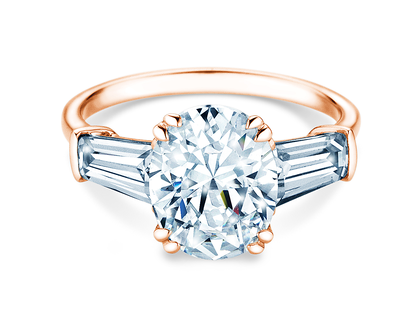 Engagement ring Oval Tapered Baguette in 9K rosé gold with lab-grown diamonds 0.70ct E/VS