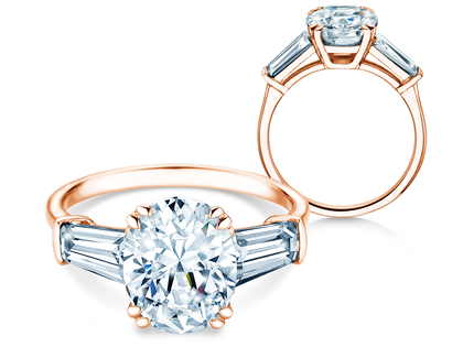 Engagement ring Oval Tapered Baguette in 9K rosé gold with lab-grown diamonds 0.70ct E/VS