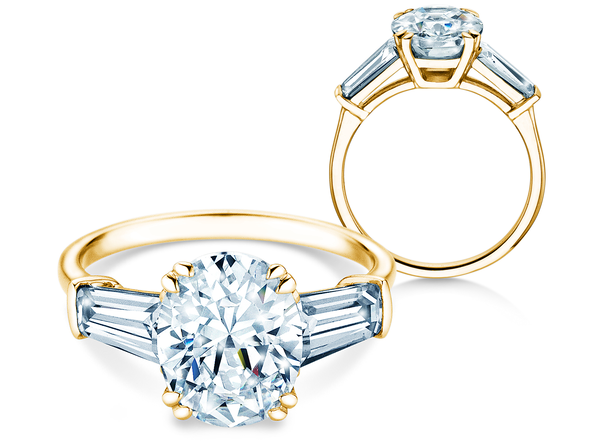Engagement ring Oval Tapered Baguette in 9K yellow gold with lab-grown diamonds 0.41ct E/VS