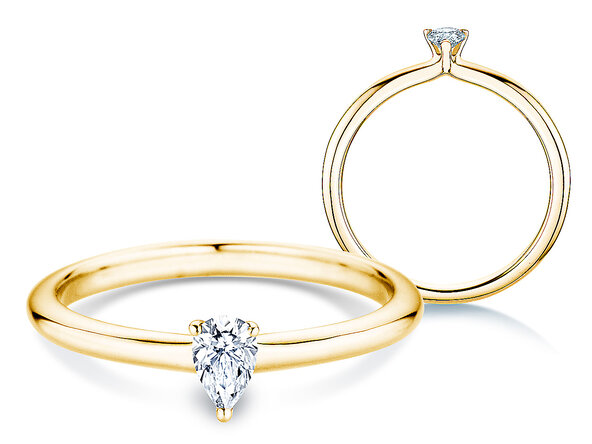 Engagement ring Pear Clean in 9K yellow gold with diamond 0.08ct G/SI