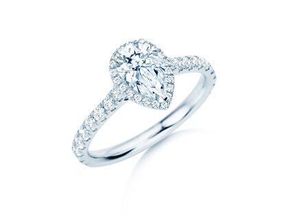Engagement ring Pear Halo Pavé in 9K white gold with diamonds 0.58ct G/SI