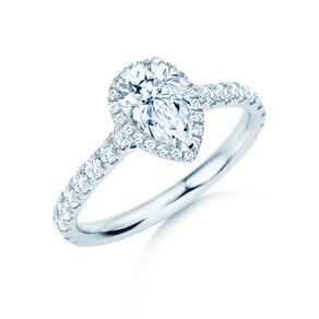 Engagement ring Pear Halo Pavé in 9K white gold with diamonds 0.58ct G/SI