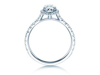 Engagement ring Pear Halo Pavé in 9K white gold with diamonds 0.58ct G/SI