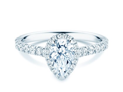 Engagement ring Pear Halo Pavé in 9K white gold with diamonds 0.58ct G/SI