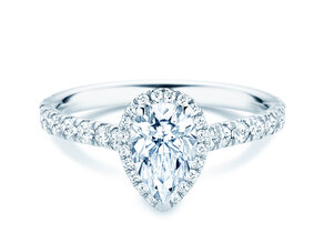 Engagement ring Pear Halo Pavé in 9K white gold with diamonds 0.58ct G/SI