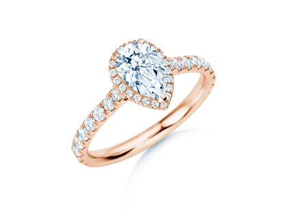 Engagement ring Pear Halo Pavé in 9K rosé gold with diamonds 1.46ct G/SI