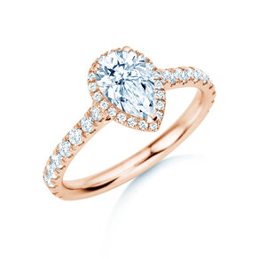 Engagement ring Pear Halo Pavé in 9K rosé gold with diamonds 1.46ct G/SI
