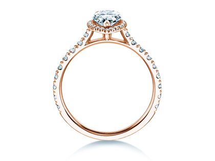 Engagement ring Pear Halo Pavé in 9K rosé gold with diamonds 1.46ct G/SI