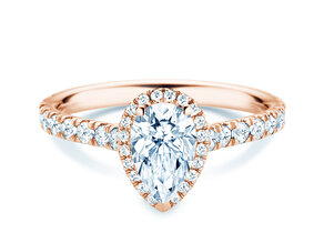 Engagement ring Pear Halo Pavé in 9K rosé gold with diamonds 1.46ct G/SI