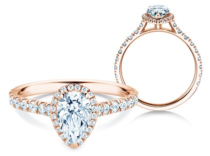 Engagement ring Pear Halo Pavé in 9K rosé gold with diamonds 0.58ct G/SI