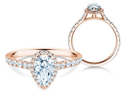 Engagement ring Pear Halo Pavé in 9K rosé gold with diamonds 1.46ct G/SI