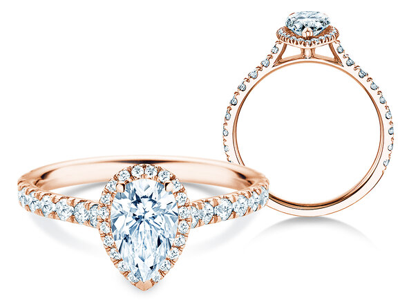 Engagement ring Pear Halo Pavé in 9K rosé gold with diamonds 1.46ct G/SI