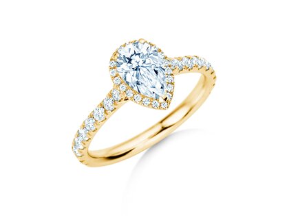 Engagement ring Pear Halo Pavé in 9K yellow gold with lab-grown diamonds 0.58ct E/VS