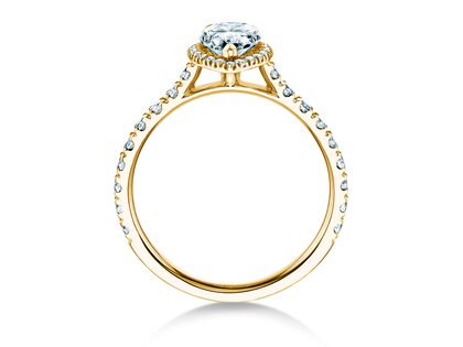 Engagement ring Pear Halo Pavé in 9K yellow gold with lab-grown diamonds 0.58ct E/VS