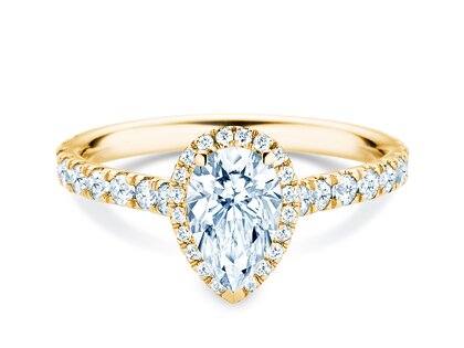 Engagement ring Pear Halo Pavé in 9K yellow gold with lab-grown diamonds 0.58ct E/VS