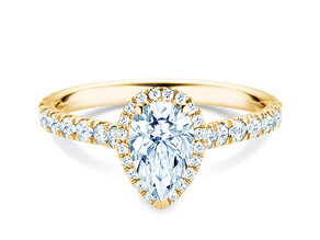 Engagement ring Pear Halo Pavé in 9K yellow gold with lab-grown diamonds 0.58ct E/VS
