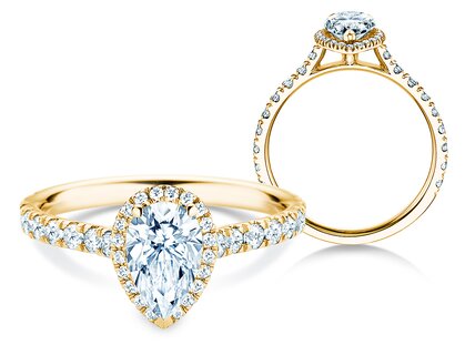 Engagement ring Pear Halo Pavé in 9K yellow gold with diamonds 1.46ct G/SI