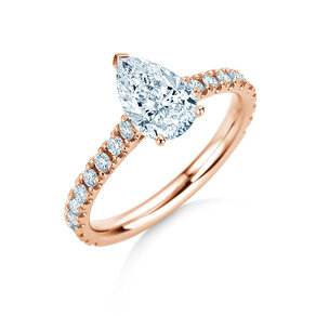 Engagement ring Pear Pavé in 9K rosé gold with lab-grown diamonds 0.81ct E/VS