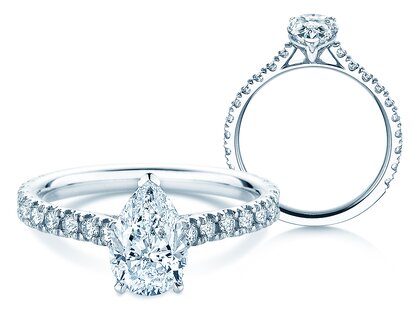Engagement ring Pear Pavé in 14K white gold with lab-grown diamonds 0.81ct E/VS
