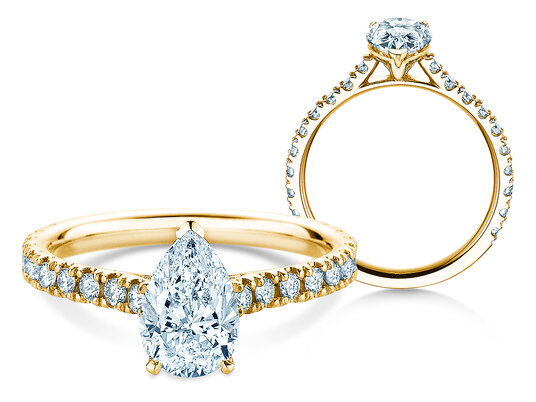 Engagement ring Pear Pavé in 9K yellow gold with lab-grown diamonds 0.81ct E/VS