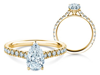 Engagement ring Pear Pavé in 9K yellow gold with lab-grown diamonds 0.81ct E/VS