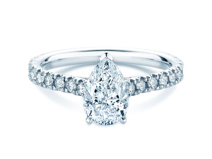 Engagement ring Pear Pavé in 14K white gold with lab-grown diamonds 0.81ct E/VS