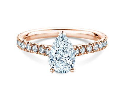Engagement ring Pear Pavé in 9K rosé gold with lab-grown diamonds 0.81ct E/VS