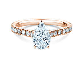 Engagement ring Pear Pavé in 9K rosé gold with lab-grown diamonds 0.81ct E/VS