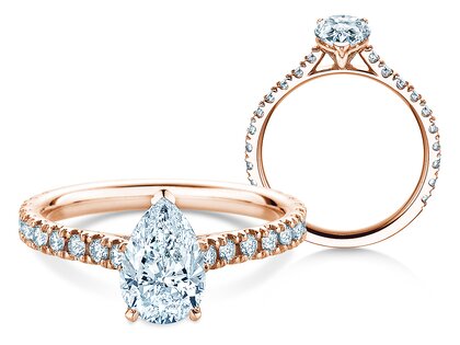 Engagement ring Pear Pavé in 9K rosé gold with lab-grown diamonds 0.81ct E/VS