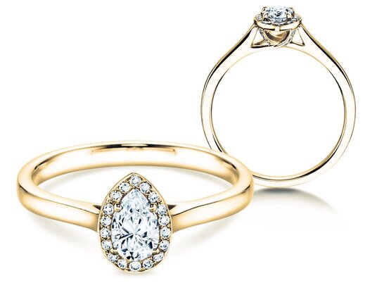 Engagement ring Pear Shape in 18K yellow gold with lab-grown diamonds 0.93ct E/VS