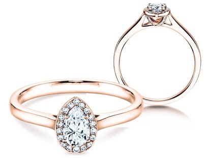 Engagement ring Pear Shape in 9K rosé gold with diamonds 0.65ct G/SI