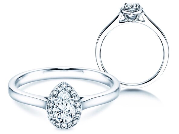 Engagement ring Pear Shape in 9K white gold with lab-grown diamonds 0.40ct E/VS