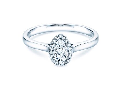 Engagement ring Pear Shape in 9K white gold with lab-grown diamonds 0.40ct E/VS