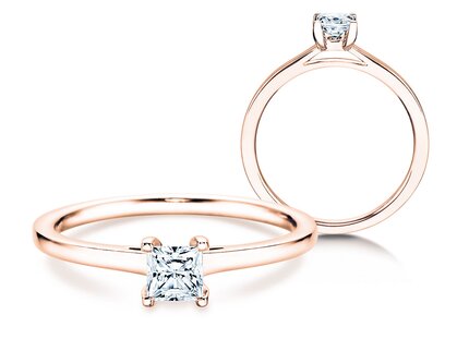 Engagement ring Princess in 9K rosé gold with diamond 0.15ct G/SI