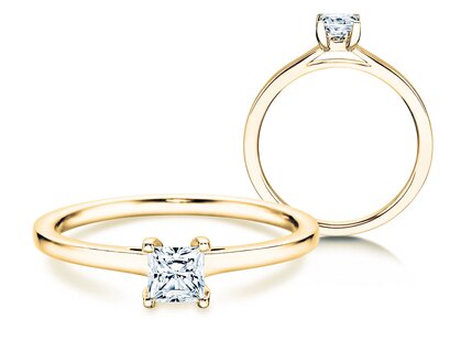 Engagement ring Princess in 18K yellow gold with diamond 0.15ct G/SI