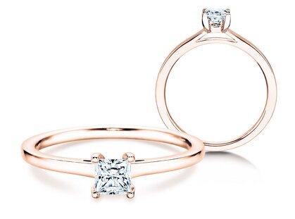 Engagement ring Princess in 14K rosé gold with diamond 0.15ct G/SI